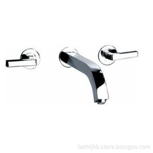 Two Handle Chrome Wall Mount Bathroom Sink Faucet Brass Bas